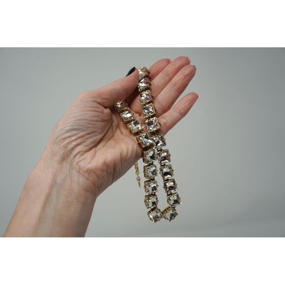 J. Crew Square-shaped Crystal Necklace set in Satin Gold Tone with Extender - Picture 4 of 6